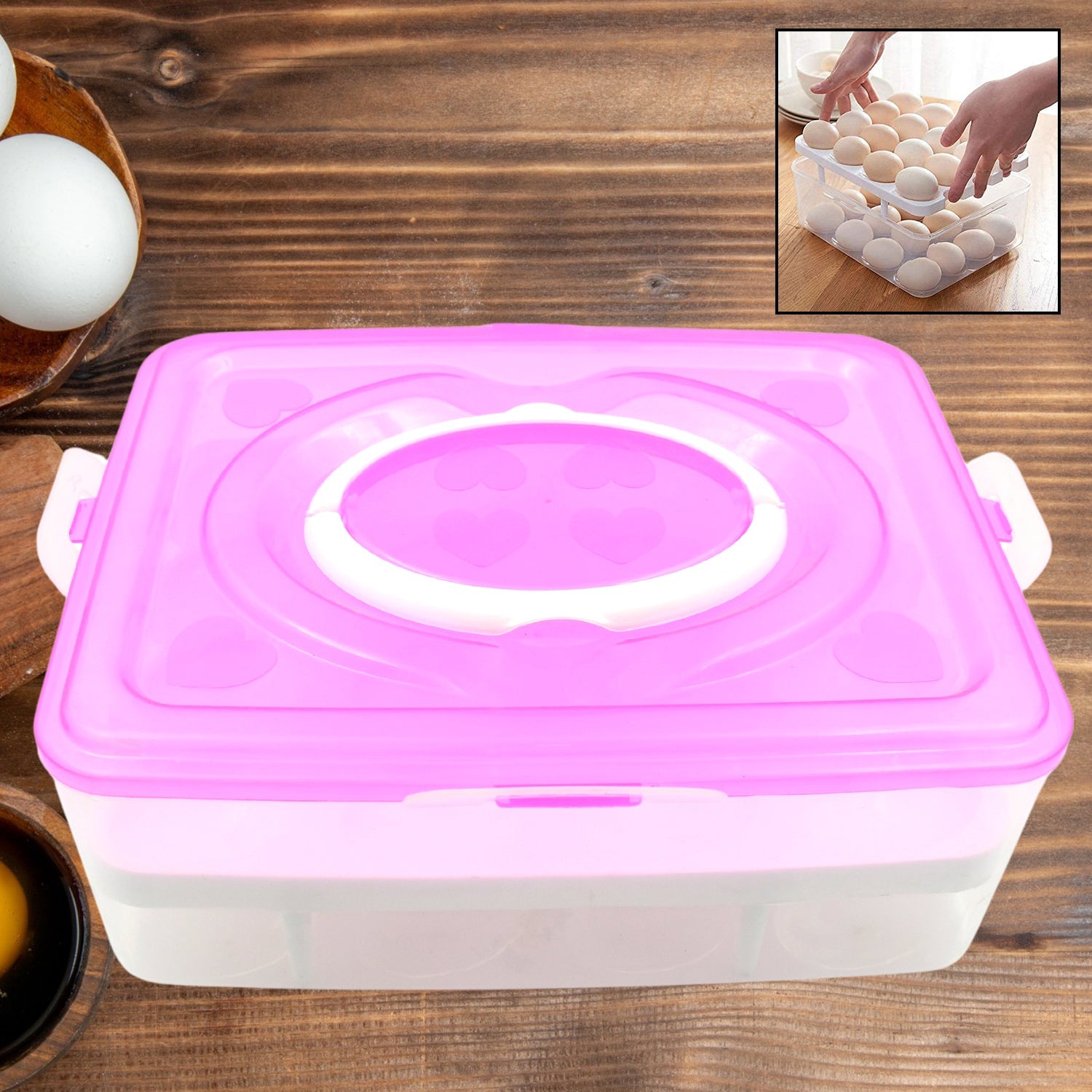 2Layer, 32 Grid Egg Tray with Lid Egg Carrier Holder for Refrigerator, Camping Food Storage Container with Handle (1 Pc ) 2Layer, 32 Grid Egg Tray with Lid Egg Carrier Holder for Refrigerator, Camping Food Storage Container with Handle (1 Pc )